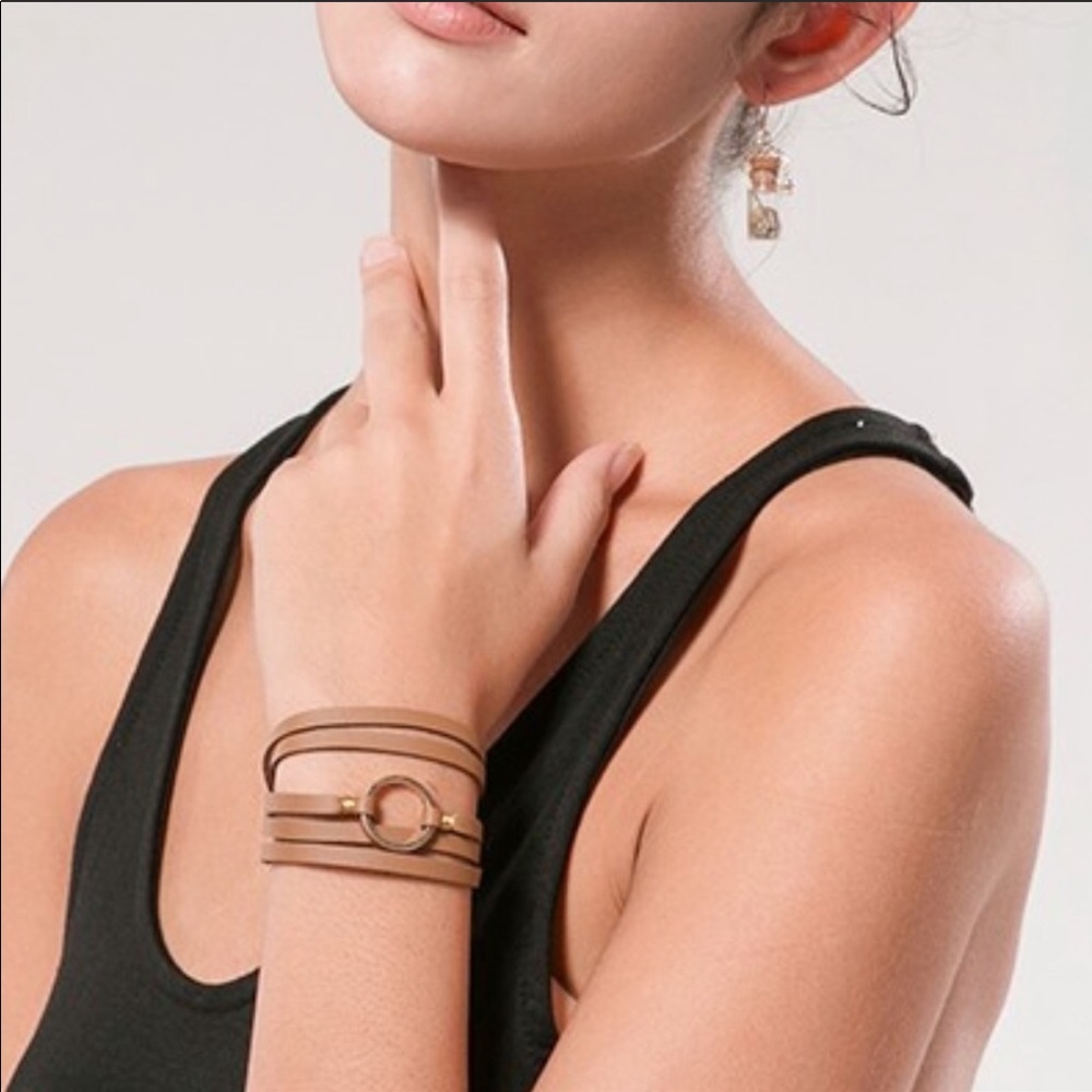 O Ring Leather Wrap Bracelet Brown